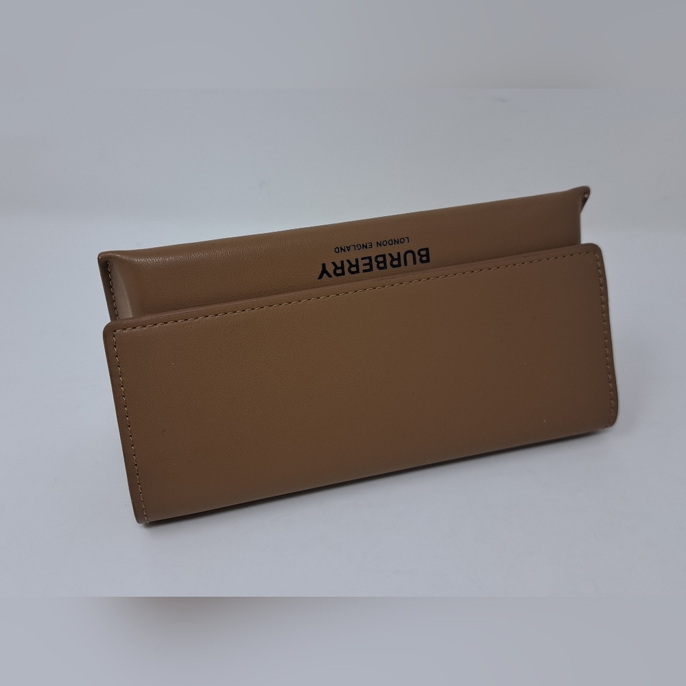 NWOT Burberry Sunglasses Case XL Brown Leather Authentic 7" x 2.5" x 3.5" - Picture 9 of 14